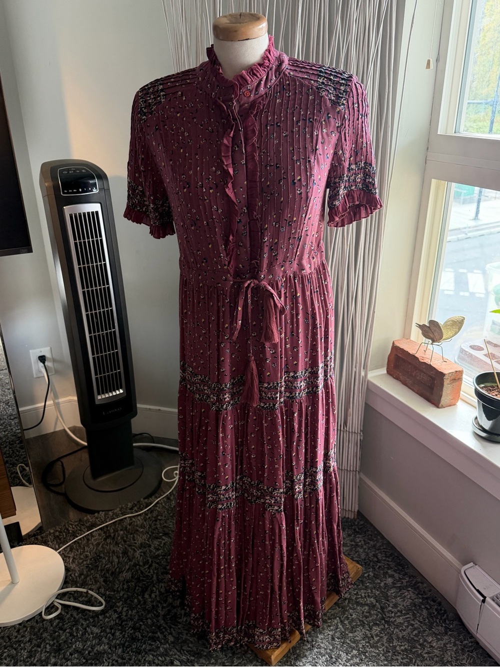 Free People Rare Feelings Burgundy Floral Tiered Maxi Dress with Tie Waist - Picture 8 of 11